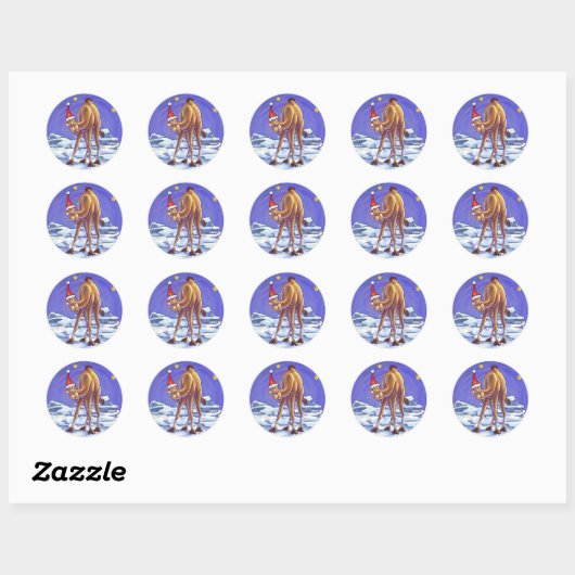 Camel Kerstmis Ronde Sticker (Vel)