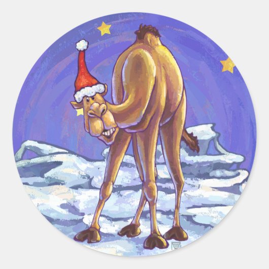 Camel Kerstmis Ronde Sticker (Voorkant)