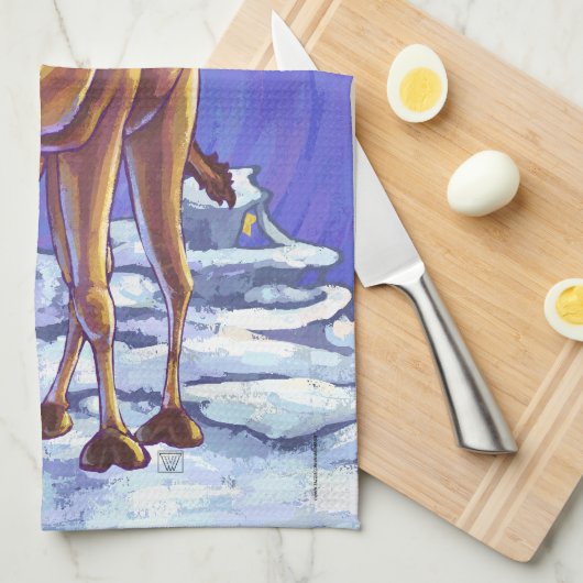 Camel Kerstmis Theedoek (Quarter Fold)