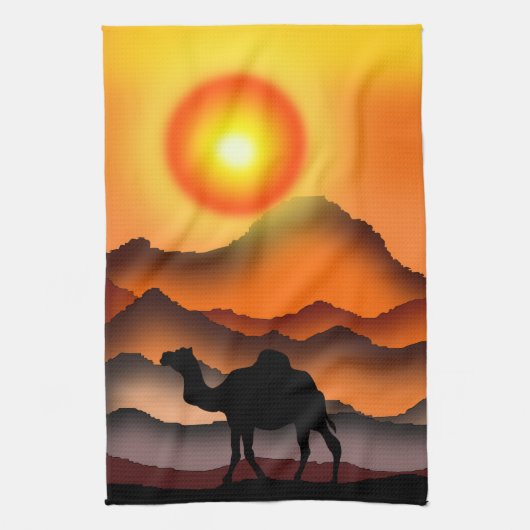 Camel Kitchen Towel Sunset Desert Theedoek (Verticaal)