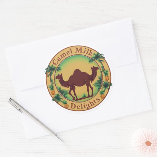 Camel Milk Delights-Tropical Camel Palm Pineapple Ronde Sticker (Envelop)