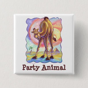 Camel Party Center Vierkante Button 5,1 Cm