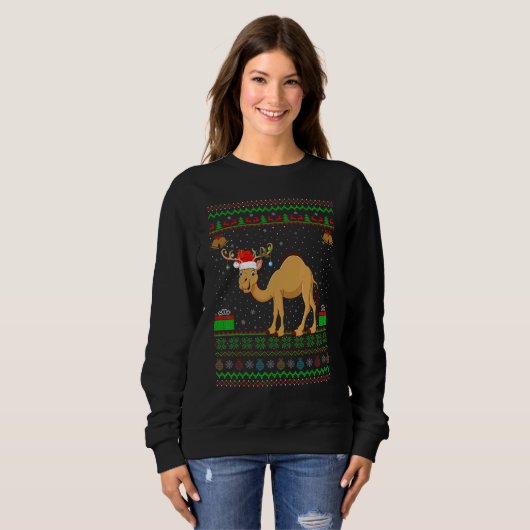 Camel Santa Hat Matching Ugly Camel Kerstmis Trui (Voorkant volledig)