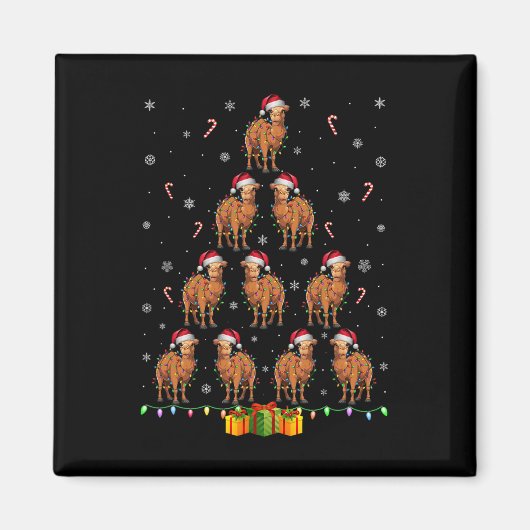 Camel Santa Hat Xmas Lights Mannen Vrouwen Kerst T Magneet (Voorkant)