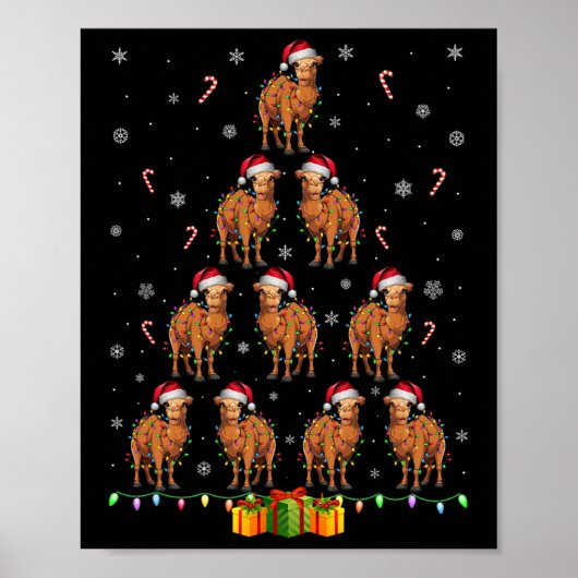 Camel Santa Hat Xmas Lights Mannen Vrouwen Kerst T Poster (Voorkant)