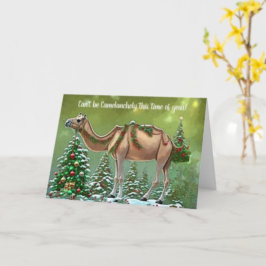 Camel Schattige Kerstmis Vakantie Pun Kaart (Gele Bloem)