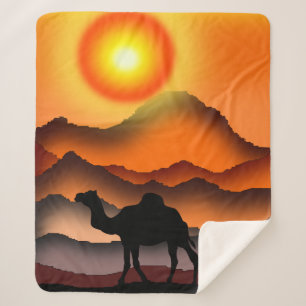 Camel Sherpa Blanket Beauful Sunset Deken
