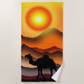 Camel Silhouette in Desert Sunset Beach Towel Strandlaken (Voorkant)