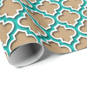 Camel Tan, Blauwgroen, wit Marokkaans Quatrefoil # Cadeaupapier (Rol Hoek)