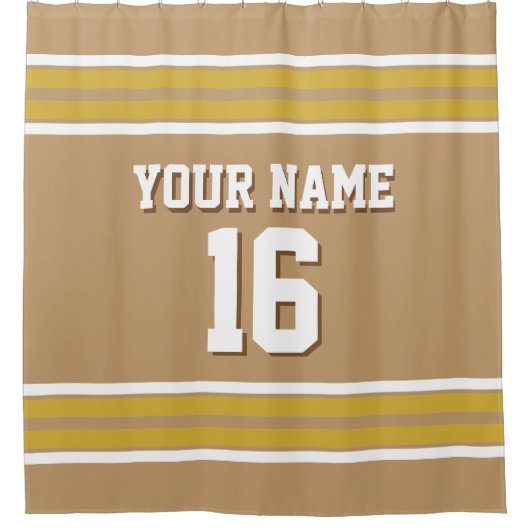 Camel Tan Gold White Stripes Sports Jersey Douchegordijn (Voorkant)