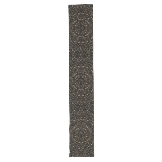 Camel Tan Mandala met elegante symmetrie Lange Tafelloper (Voorkant)