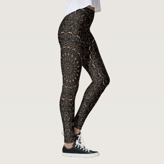 Camel Tan Mandala met elegante symmetrie Leggings (Rechts)