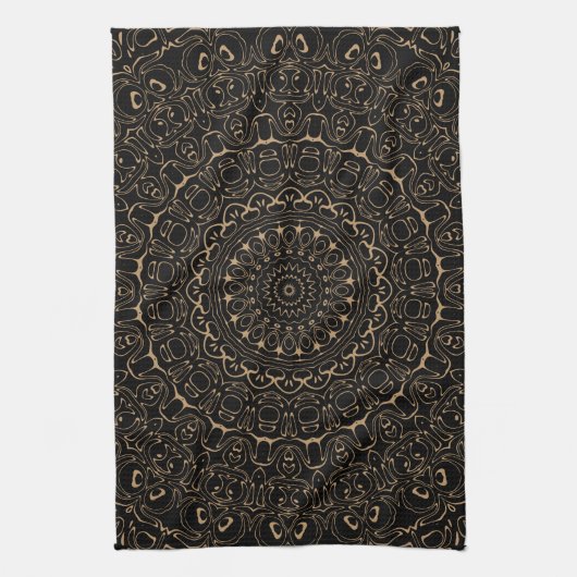 Camel Tan Mandala met elegante symmetrie Theedoek (Verticaal)