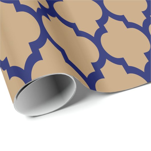 Camel Tan Navy XL Moroccan Quatrefoil #4 Cadeaupapier (Rol Hoek)