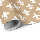 Camel Tan White Fleur de Lis Pattern Cadeaupapier (Rol Hoek)