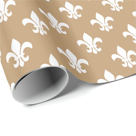 Camel Tan White Fleur de Lis Pattern Cadeaupapier (Rol Hoek)