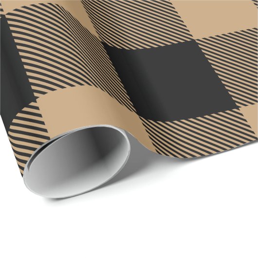 Camel Tan Zwart Enorme Buffel Plaid Lumberjack Cadeaupapier (Rol Hoek)