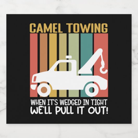 Camel Towing Retro Adult Humor Gezegde Halloween Sparkling Wijnetiket (Enkel label)