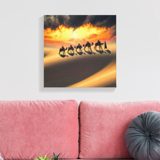 Camel trein door de woestijn canvas afdruk (Insitu (Woonkamer))