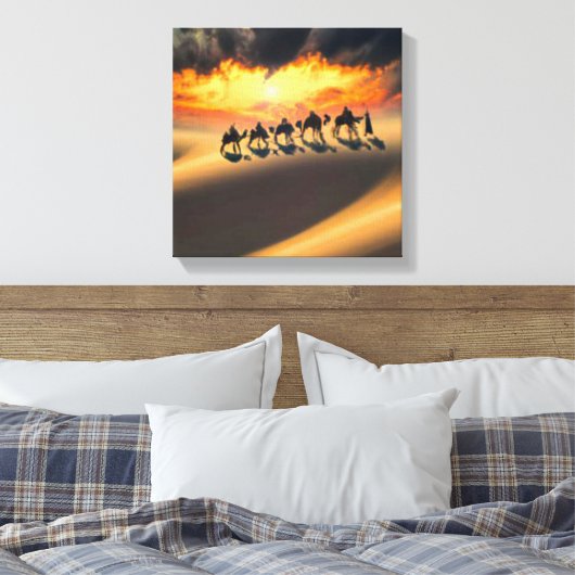 Camel trein door de woestijn canvas afdruk (Insitu (Slaapkamer))