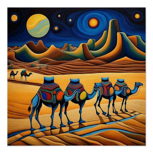 Camel trein 's nachts perfect poster (Voorkant)