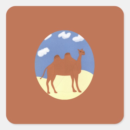 Camel Whimsical op Desert Dunes Vierkante Sticker (Voorkant)