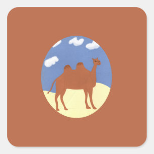 Camel Whimsical op Desert Dunes Vierkante Sticker