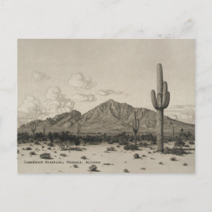 Camelback Mountain Saguaro Cactus Black & White Briefkaart