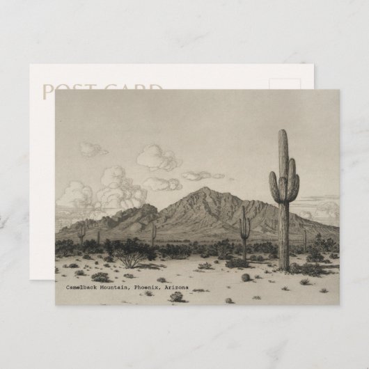Camelback Mountain Saguaro Cactus Black & White Briefkaart (Voorkant / Achterkant)