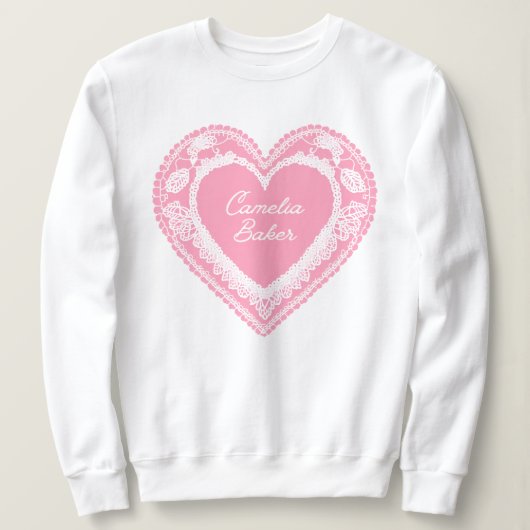 Camelia Baker Pink Lace Heart Trui (Design voorkant)