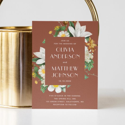  camelia. Bloemen terracotta bruiloft QR Kaart