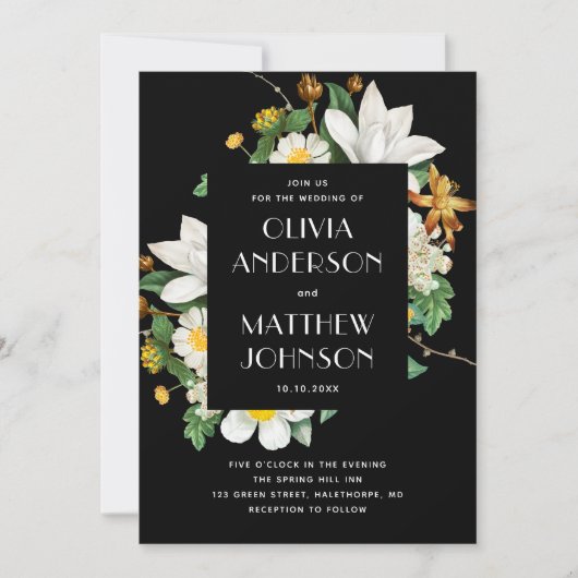 camelia. Bloom bloemenzwart bruiloft QR Kaart (Voorkant)