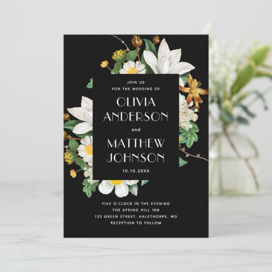 camelia. Bloom bloemenzwart bruiloft QR Kaart (Staand voorkant)