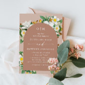 camelia. Bord roze bloemenboog bruiloft QR Kaart