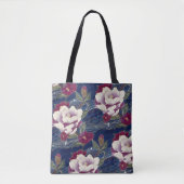 Camelia's op donkerblauw tote bag (Voorkant)