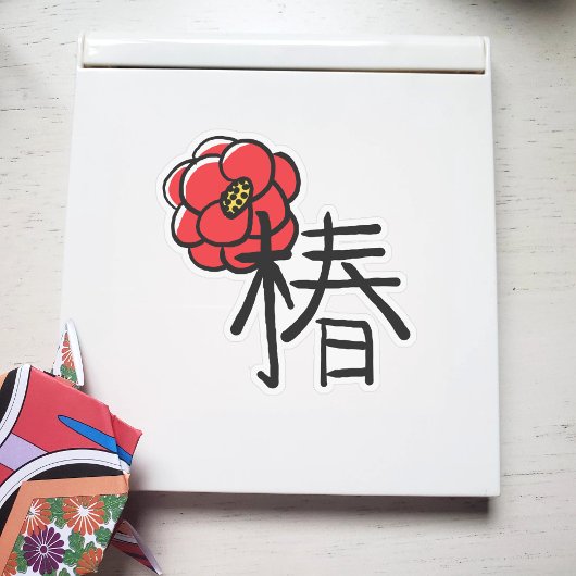 Camellia Bloem met Kanji Custom Kleur Sticker