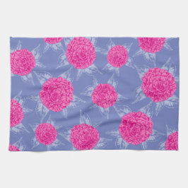 Camellia bloemen en bladeren inktvlek roze blauw theedoek