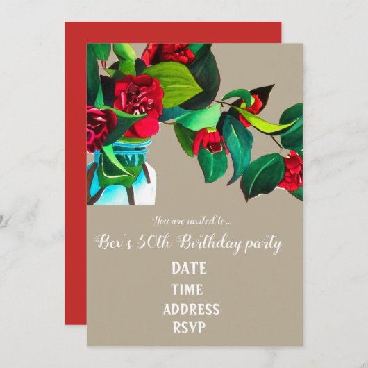 Camellia bloemkunst 50ste verjaardagsfeestje kaart (Voorkant / Achterkant)
