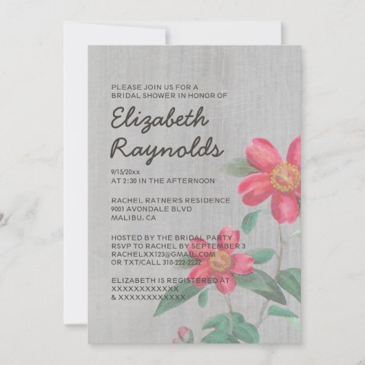 Camellia Bridal Shower-uitnodigingen Kaart (Voorkant)