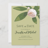 Camellia en groen Eenvoudig Elegant Bewaar de datu Kaart (Voorkant)