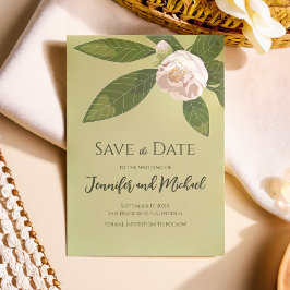 Camellia en groen Eenvoudig Elegant Bewaar de datu Kaart