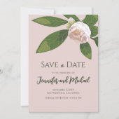 Camellia en groen Eenvoudig Elegant Bewaar de datu Kaart (Voorkant)