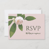 Camellia en groen eenvoudig elegant RSVP kaartje (Voorkant)