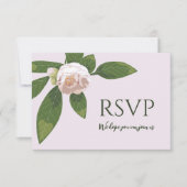 Camellia en groen eenvoudig elegant RSVP kaartje (Voorkant)