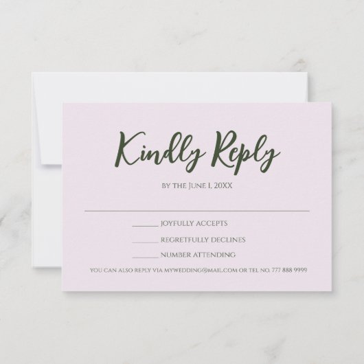 Camellia en groen eenvoudig elegant RSVP kaartje (Achterkant)