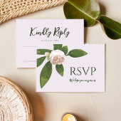 Camellia en groen eenvoudig elegant RSVP kaartje