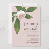 Camellia en groen Eenvoudige elegante bruiloft Kaart (Voorkant)