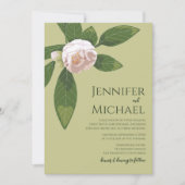 Camellia en groen Eenvoudige elegante bruiloft Kaart (Voorkant)