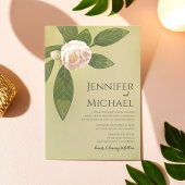 Camellia en groen Eenvoudige elegante bruiloft Kaart
