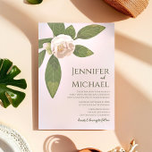 Camellia en groen Eenvoudige elegante bruiloft Kaart